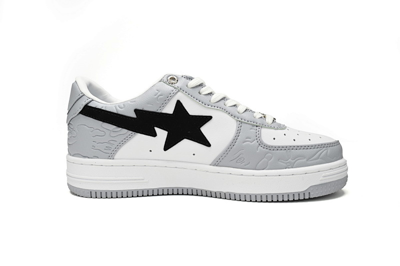 【AD1BP】白灰压花-13 跑量款芭比猿猴低帮板鞋 1H70-191-002 A Bathing Ape Bape Sta Low White Gray embossing