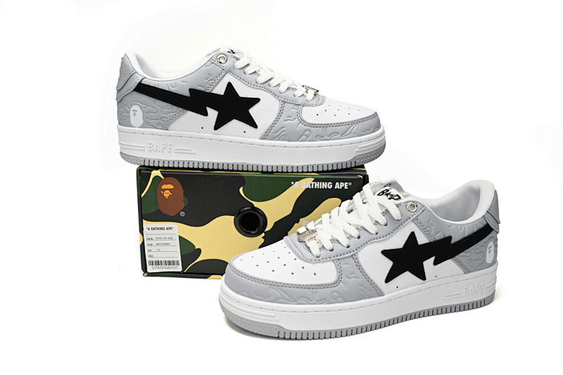 【AD1BP】白灰压花-13 跑量款芭比猿猴低帮板鞋 1H70-191-002 A Bathing Ape Bape Sta Low White Gray embossing