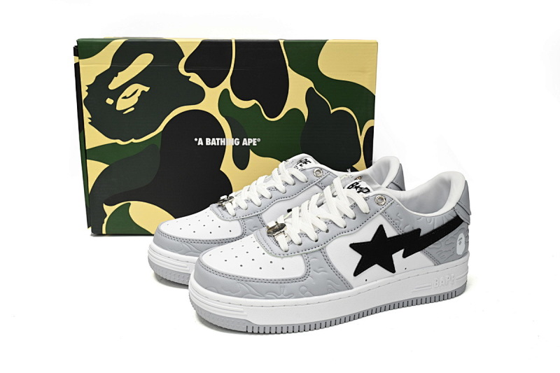 【AD1BP】白灰压花-13 跑量款芭比猿猴低帮板鞋 1H70-191-002 A Bathing Ape Bape Sta Low White Gray embossing