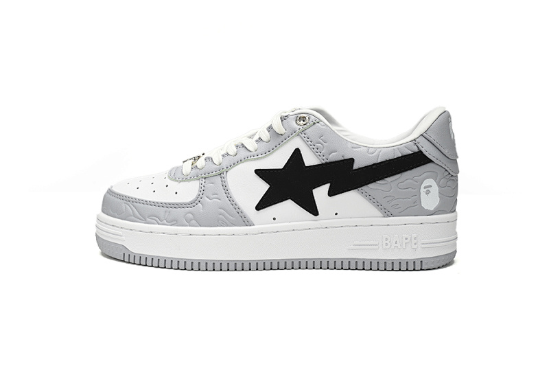 【AD1BP】白灰压花-13 跑量款芭比猿猴低帮板鞋 1H70-191-002 A Bathing Ape Bape Sta Low White Gray embossing