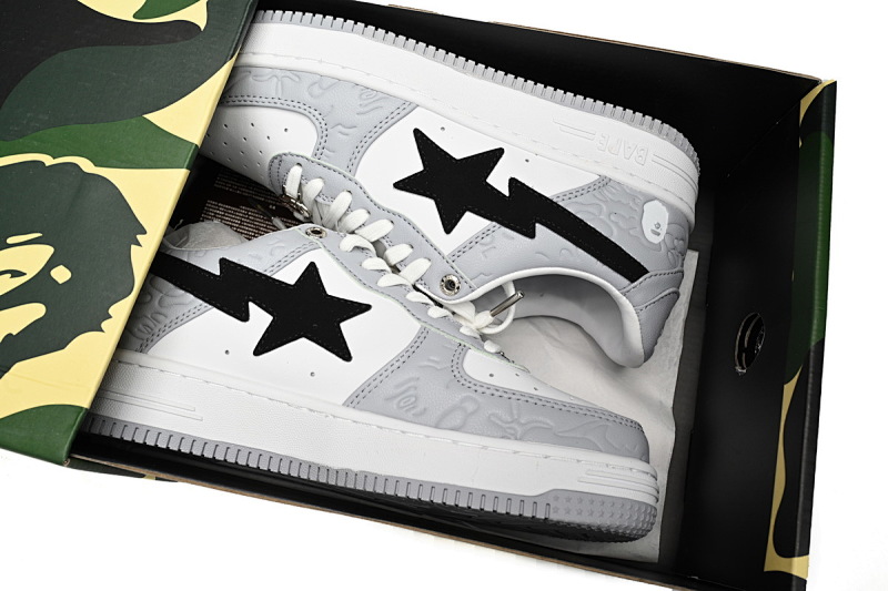 【AD1BP】白灰压花-13 跑量款芭比猿猴低帮板鞋 1H70-191-002 A Bathing Ape Bape Sta Low White Gray embossing