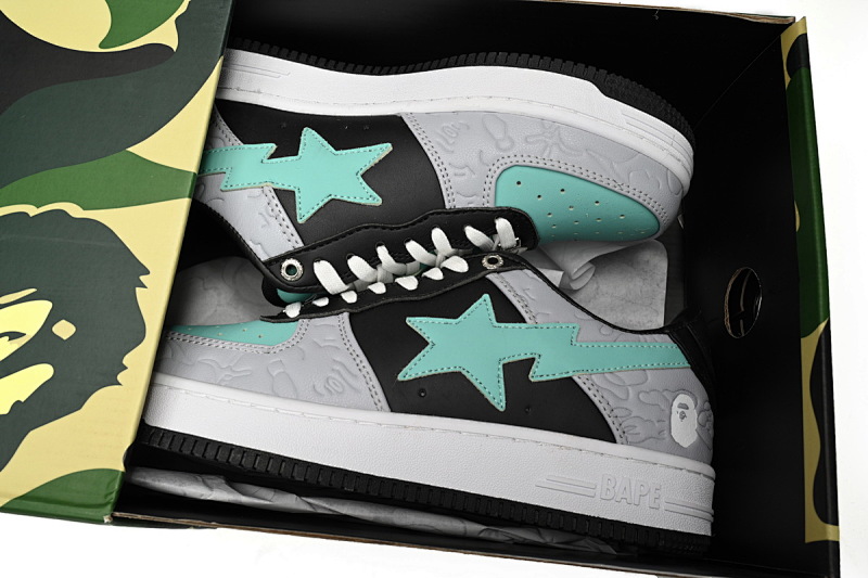 【AD1BP】灰黑绿色-12 跑量款芭比猿猴低帮板鞋 1H70-191-002 A Bathing Ape Bape Sta Low Grey Black Green