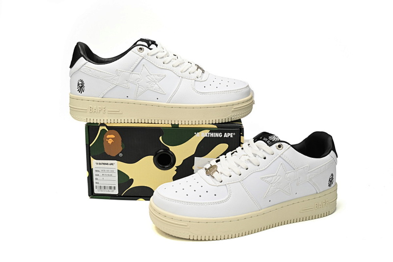 【AD1BP】白黑米-19 跑量款芭比猿猴低帮板鞋 1H70-191-022 A Bathing Ape Bape Sta Low White And Black Rice