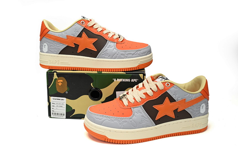 【AD1BP】灰桔红色-14 跑量款芭比猿猴低帮板鞋 1H70-291-002 A Bathing Ape Bape Sta Low Grey orange Red