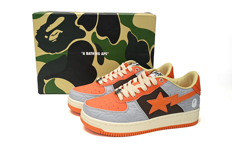【AD1BP】灰桔红色-14 跑量款芭比猿猴低帮板鞋 1H70-291-002 A Bathing Ape Bape Sta Low Grey orange Red