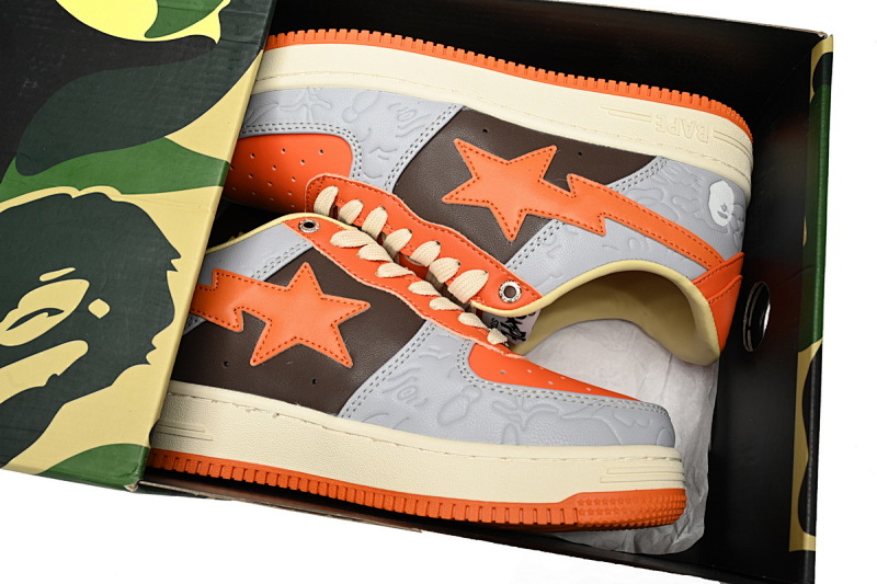 【AD1BP】灰桔红色-14 跑量款芭比猿猴低帮板鞋 1H70-291-002 A Bathing Ape Bape Sta Low Grey orange Red