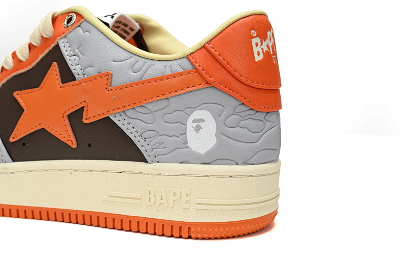 【AD1BP】灰桔红色-14 跑量款芭比猿猴低帮板鞋 1H70-291-002 A Bathing Ape Bape Sta Low Grey orange Red
