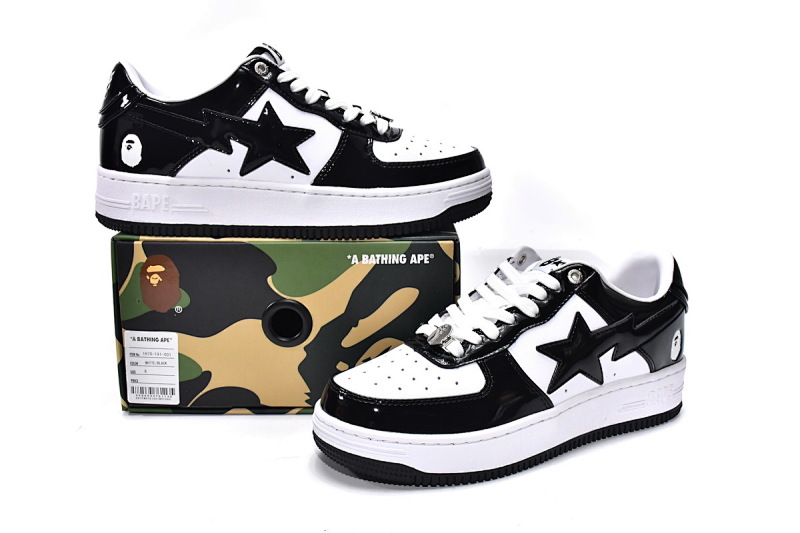 【AD1BP】白黑镜面 跑量款芭比猿猴低帮板鞋 1H70-191-001 A Bathing Ape Bape Sta Low Black White