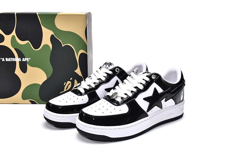 【AD1BP】白黑镜面 跑量款芭比猿猴低帮板鞋 1H70-191-001 A Bathing Ape Bape Sta Low Black White
