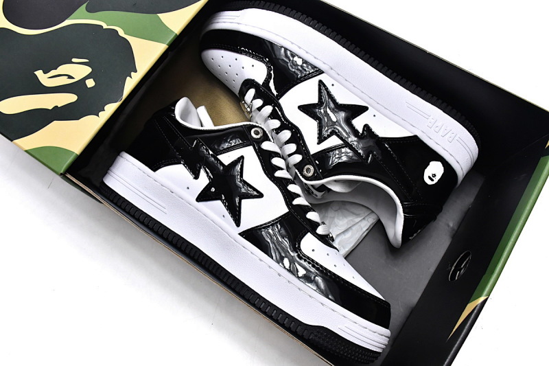 【AD1BP】白黑镜面 跑量款芭比猿猴低帮板鞋 1H70-191-001 A Bathing Ape Bape Sta Low Black White