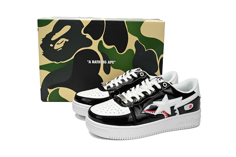【AD1BP】黑白鲨鱼-51 跑量款芭比猿猴低帮板鞋 1H30-191-009 A Bathing Ape Bape Sta Low Black and White Shark