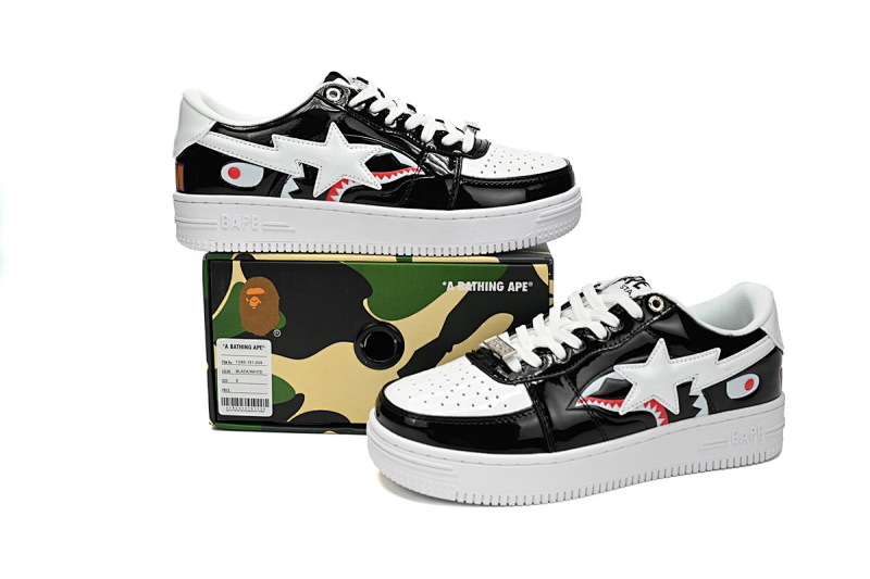 【AD1BP】黑白鲨鱼-51 跑量款芭比猿猴低帮板鞋 1H30-191-009 A Bathing Ape Bape Sta Low Black and White Shark