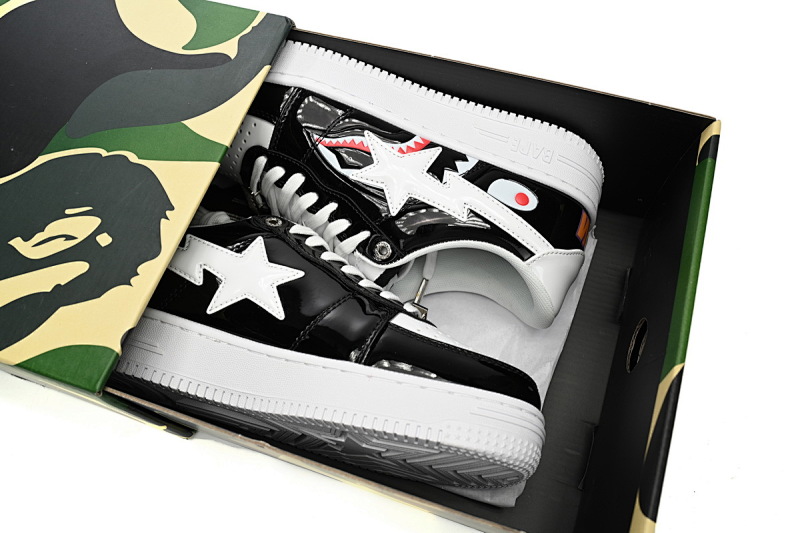 【AD1BP】黑白鲨鱼-51 跑量款芭比猿猴低帮板鞋 1H30-191-009 A Bathing Ape Bape Sta Low Black and White Shark