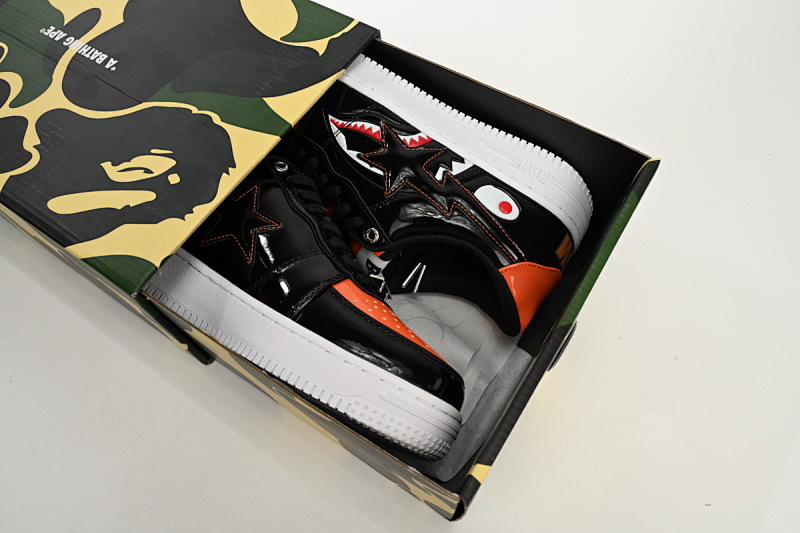 【AD1BP】黑桔鲨鱼-47 跑量款芭比猿猴低帮板鞋 1H30-191-005 A Bathing Ape Bape Sta Low  Orange Shark