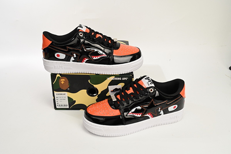 【AD1BP】黑桔鲨鱼-47 跑量款芭比猿猴低帮板鞋 1H30-191-005 A Bathing Ape Bape Sta Low  Orange Shark