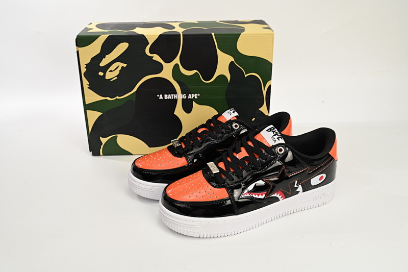 【AD1BP】黑桔鲨鱼-47 跑量款芭比猿猴低帮板鞋 1H30-191-005 A Bathing Ape Bape Sta Low  Orange Shark