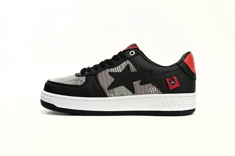 【AD1BP】黑红联名48 跑量款芭比猿猴低帮板鞋 7123-191-901 A Bathing Ape Bape Sta Low Black and Red Co Branding