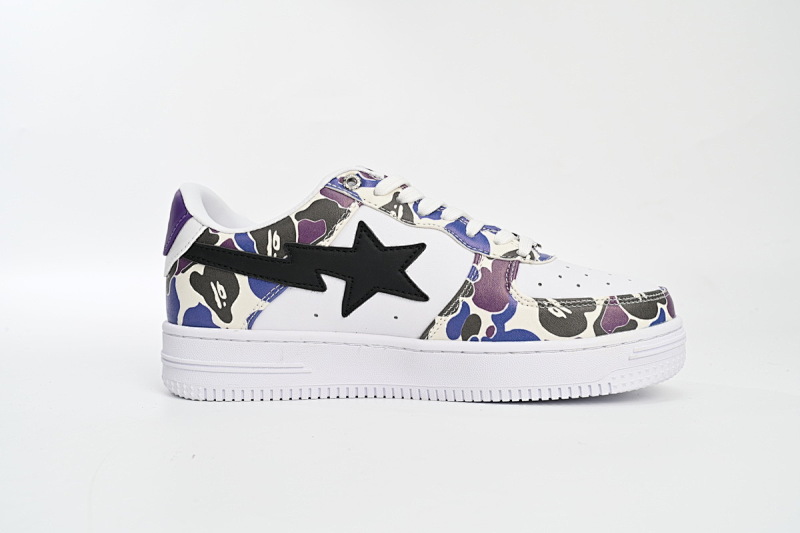 【AD1BP】白紫彩喷 跑量款芭比猿猴低帮板鞋 1H30-191-004 A Bathing Ape Bape Sta Low White Purple Color Spray
