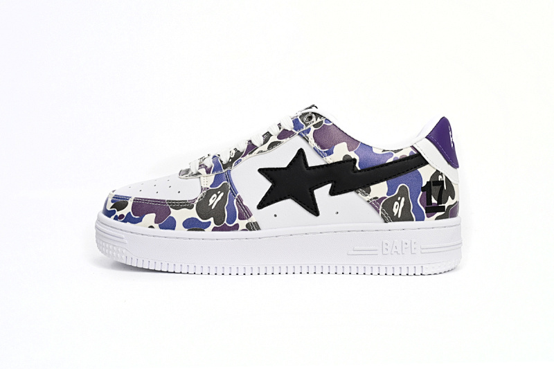 【AD1BP】白紫彩喷 跑量款芭比猿猴低帮板鞋 1H30-191-004 A Bathing Ape Bape Sta Low White Purple Color Spray