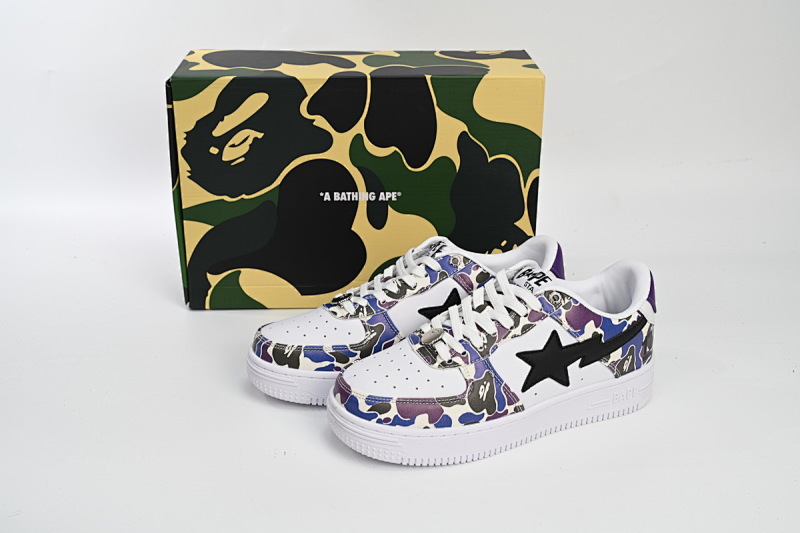 【AD1BP】白紫彩喷 跑量款芭比猿猴低帮板鞋 1H30-191-004 A Bathing Ape Bape Sta Low White Purple Color Spray