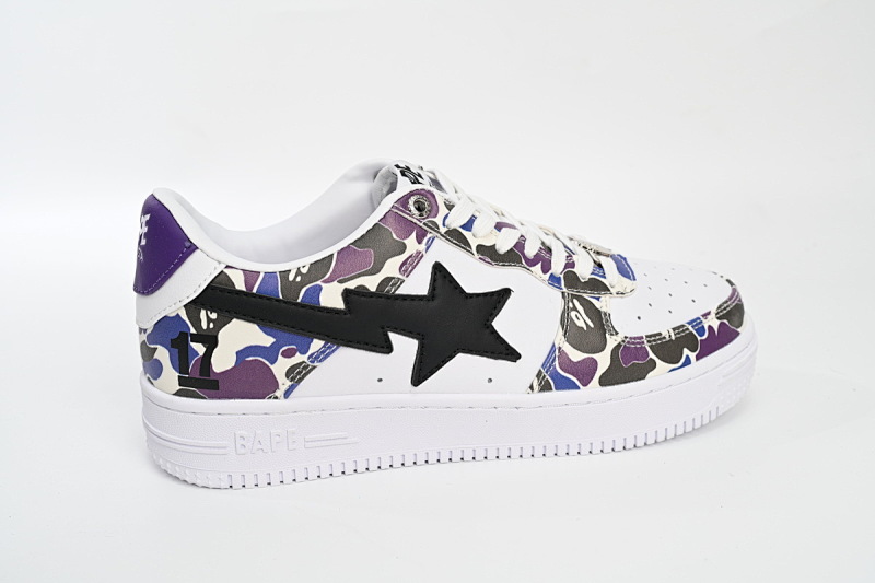 【AD1BP】白紫彩喷 跑量款芭比猿猴低帮板鞋 1H30-191-004 A Bathing Ape Bape Sta Low White Purple Color Spray