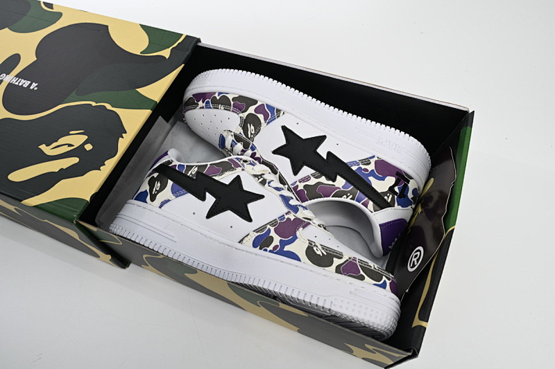 【AD1BP】白紫彩喷 跑量款芭比猿猴低帮板鞋 1H30-191-004 A Bathing Ape Bape Sta Low White Purple Color Spray