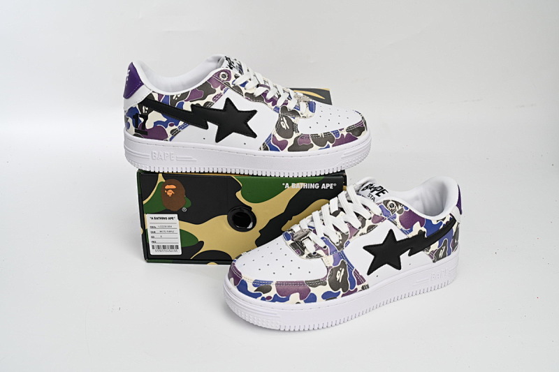 【AD1BP】白紫彩喷 跑量款芭比猿猴低帮板鞋 1H30-191-004 A Bathing Ape Bape Sta Low White Purple Color Spray