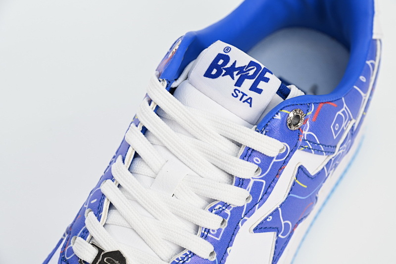 【AD1BP】兰色彩喷-38 跑量款芭比猿猴低帮板鞋 1H73 191 913 A Bathing Ape Bape Sta Low Black Blue Color Spray Painting
