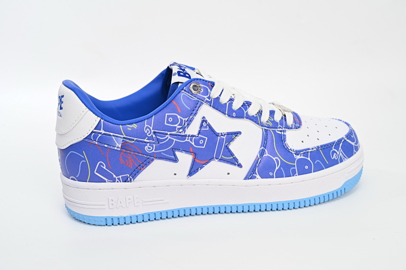 【AD1BP】兰色彩喷-38 跑量款芭比猿猴低帮板鞋 1H73 191 913 A Bathing Ape Bape Sta Low Black Blue Color Spray Painting