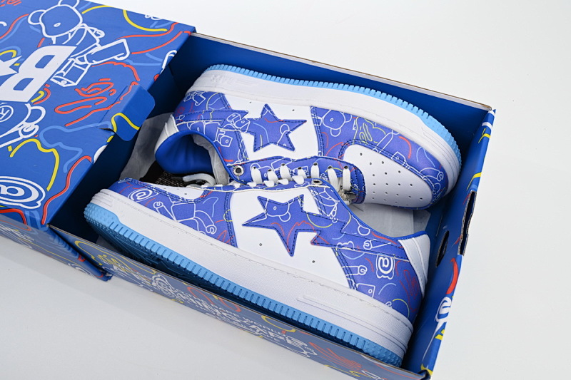 【AD1BP】兰色彩喷-38 跑量款芭比猿猴低帮板鞋 1H73 191 913 A Bathing Ape Bape Sta Low Black Blue Color Spray Painting