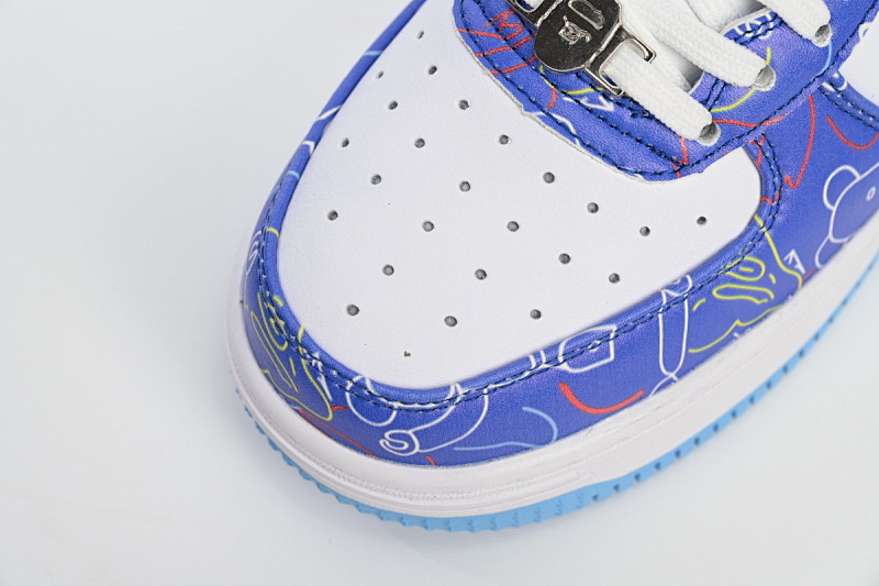 【AD1BP】兰色彩喷-38 跑量款芭比猿猴低帮板鞋 1H73 191 913 A Bathing Ape Bape Sta Low Black Blue Color Spray Painting