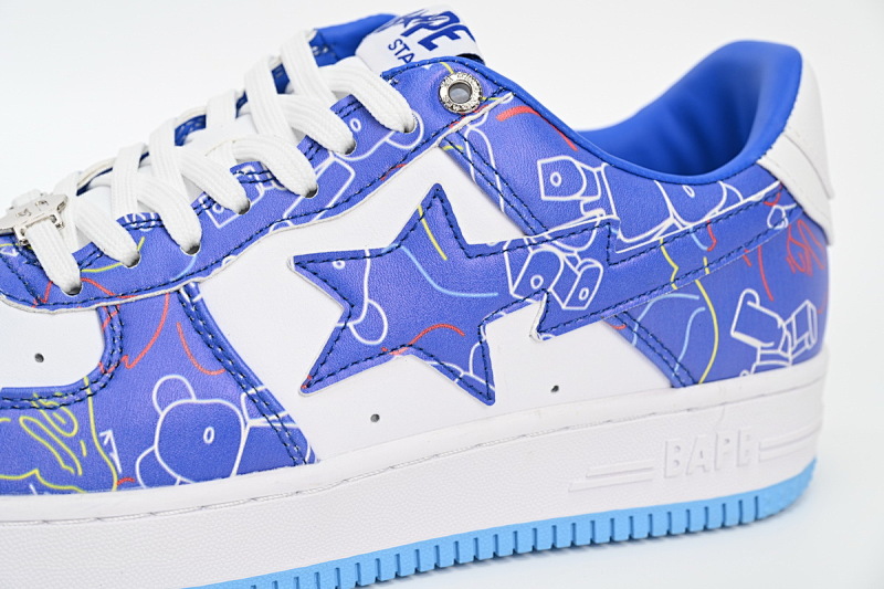 【AD1BP】兰色彩喷-38 跑量款芭比猿猴低帮板鞋 1H73 191 913 A Bathing Ape Bape Sta Low Black Blue Color Spray Painting
