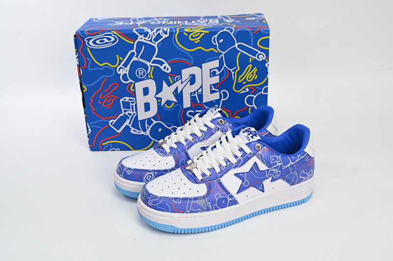 【AD1BP】兰色彩喷-38 跑量款芭比猿猴低帮板鞋 1H73 191 913 A Bathing Ape Bape Sta Low Black Blue Color Spray Painting