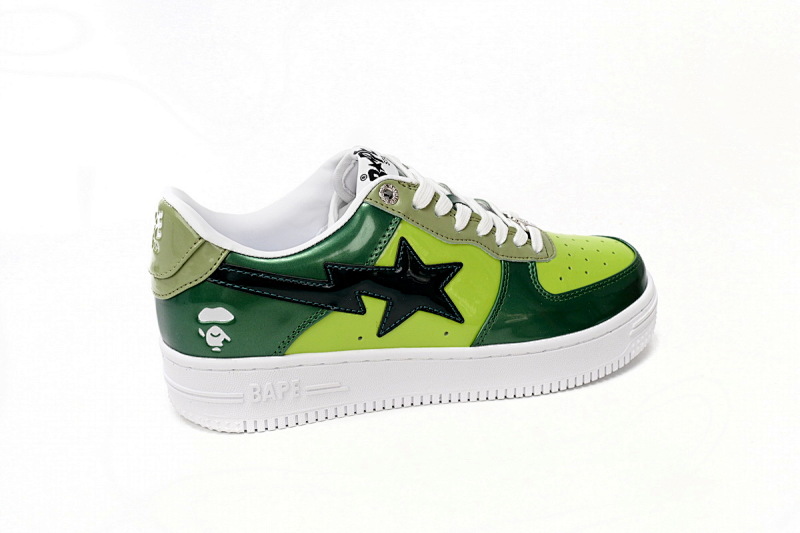 【AD1BP】荧光绿-34 跑量款芭比猿猴低帮板鞋 1H20 190 046 A Bathing Ape Bape Sta Low Black Green Mirror Surface