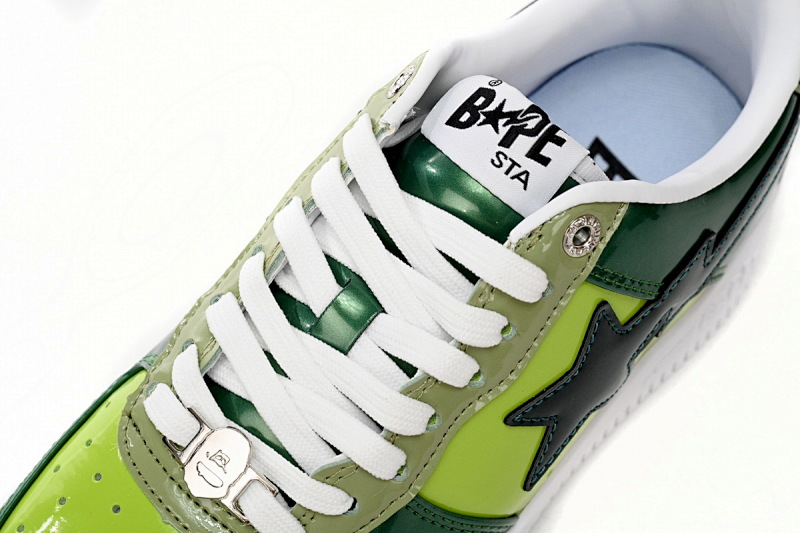 【AD1BP】荧光绿-34 跑量款芭比猿猴低帮板鞋 1H20 190 046 A Bathing Ape Bape Sta Low Black Green Mirror Surface