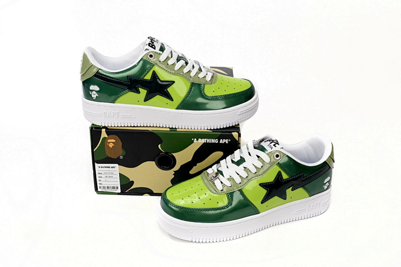 【AD1BP】荧光绿-34 跑量款芭比猿猴低帮板鞋 1H20 190 046 A Bathing Ape Bape Sta Low Black Green Mirror Surface