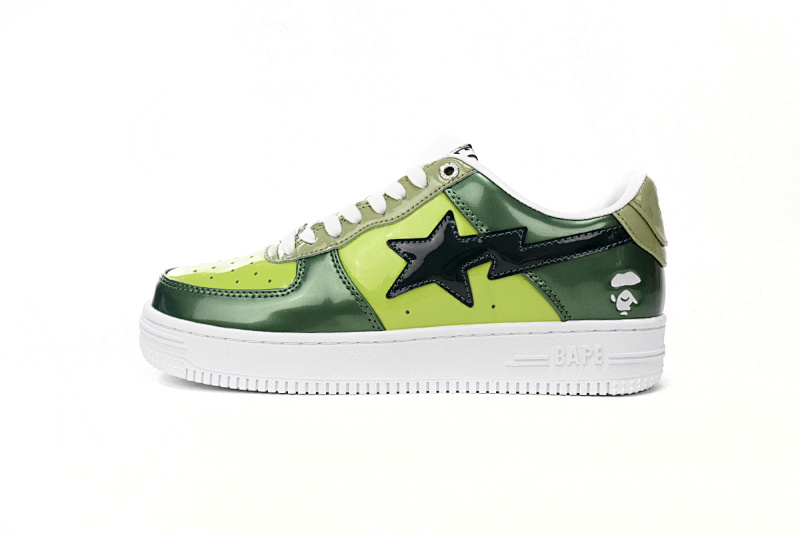 【AD1BP】荧光绿-34 跑量款芭比猿猴低帮板鞋 1H20 190 046 A Bathing Ape Bape Sta Low Black Green Mirror Surface