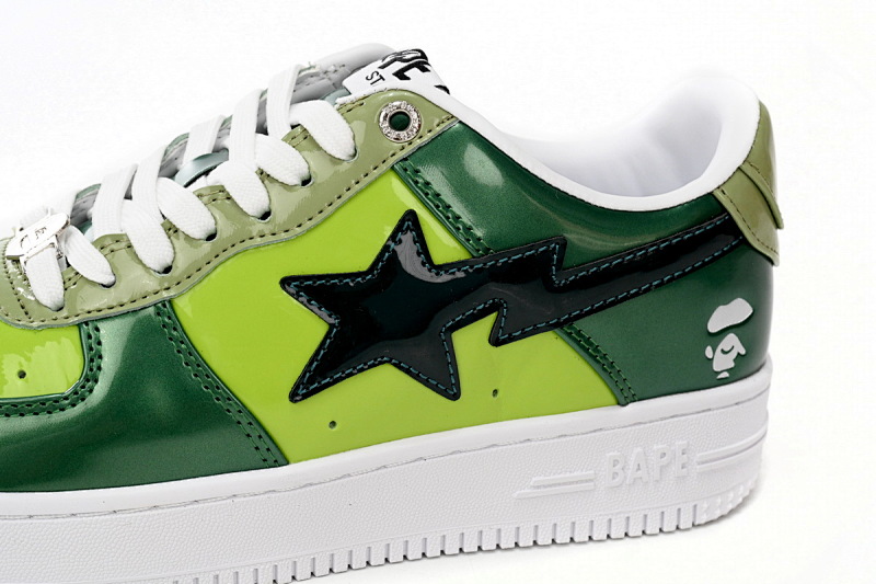 【AD1BP】荧光绿-34 跑量款芭比猿猴低帮板鞋 1H20 190 046 A Bathing Ape Bape Sta Low Black Green Mirror Surface
