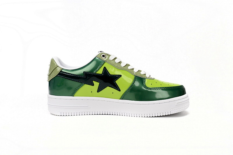 【AD1BP】荧光绿-34 跑量款芭比猿猴低帮板鞋 1H20 190 046 A Bathing Ape Bape Sta Low Black Green Mirror Surface