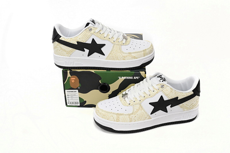 【AD1BP】白蛇皮纹-32 跑量款芭比猿猴低帮板鞋 1I80 191 009 A Bathing Ape Bape Sta Low White Snake Skin Pattern