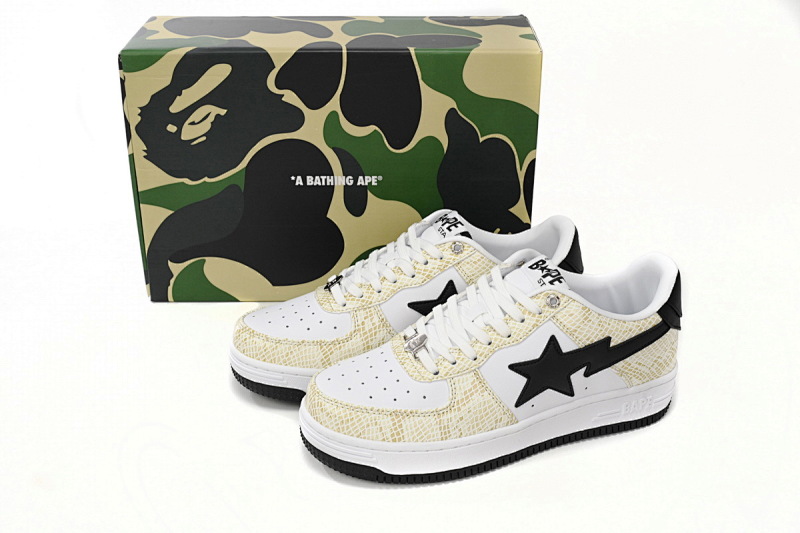 【AD1BP】白蛇皮纹-32 跑量款芭比猿猴低帮板鞋 1I80 191 009 A Bathing Ape Bape Sta Low White Snake Skin Pattern