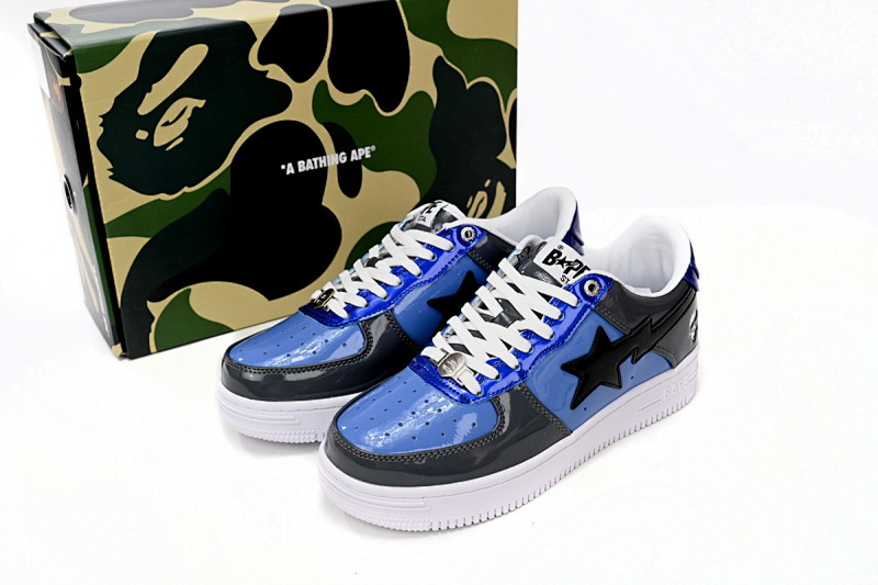 【AD1BP】黑灰宝兰 跑量款芭比猿猴低帮板鞋 1H20 191 046 A Bathing Ape Bape Sta Low Lnk Blue Mirror Surface