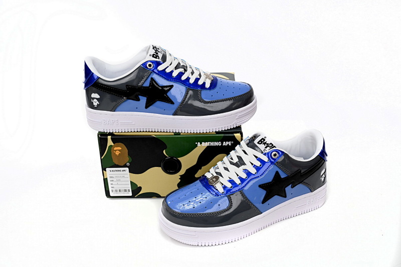 【AD1BP】黑灰宝兰 跑量款芭比猿猴低帮板鞋 1H20 191 046 A Bathing Ape Bape Sta Low Lnk Blue Mirror Surface