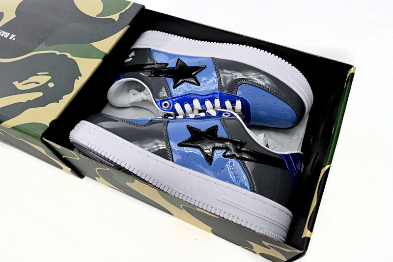 【AD1BP】黑灰宝兰 跑量款芭比猿猴低帮板鞋 1H20 191 046 A Bathing Ape Bape Sta Low Lnk Blue Mirror Surface