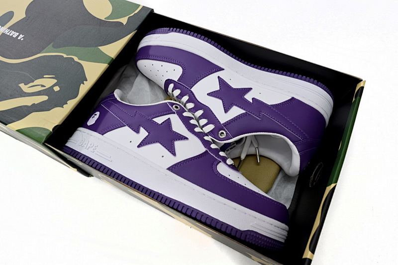 【AD1BP】白紫皮面 跑量款芭比猿猴低帮板鞋 1170 0191 007 A Bathing Ape Bape Sta Low White Purple