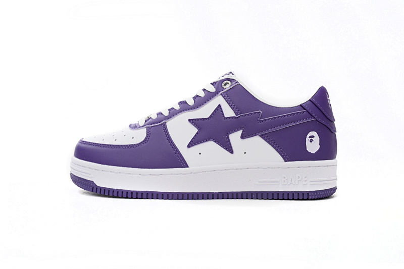 【AD1BP】白紫皮面 跑量款芭比猿猴低帮板鞋 1170 0191 007 A Bathing Ape Bape Sta Low White Purple