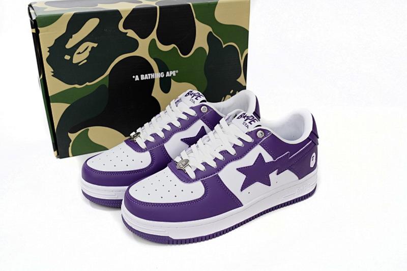 【AD1BP】白紫皮面 跑量款芭比猿猴低帮板鞋 1170 0191 007 A Bathing Ape Bape Sta Low White Purple