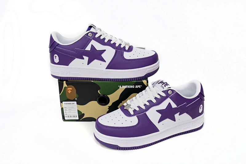 【AD1BP】白紫皮面 跑量款芭比猿猴低帮板鞋 1170 0191 007 A Bathing Ape Bape Sta Low White Purple