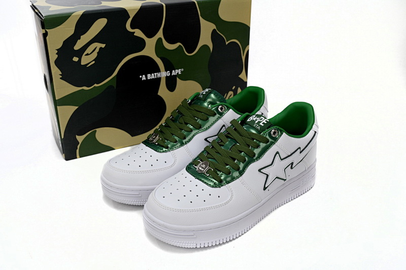 【AD1BP】白绿边 跑量款芭比猿猴低帮板鞋 1J30-191-017 A Bathing Ape Bape Sta Low White Green edge
