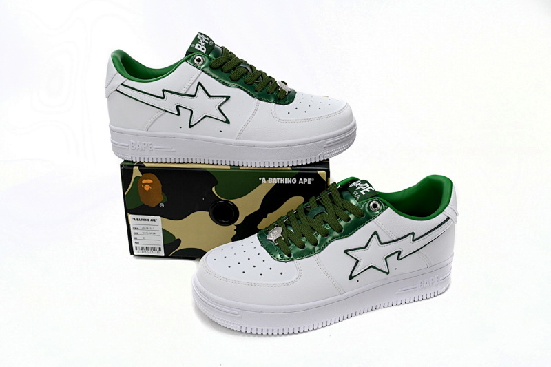 【AD1BP】白绿边 跑量款芭比猿猴低帮板鞋 1J30-191-017 A Bathing Ape Bape Sta Low White Green edge
